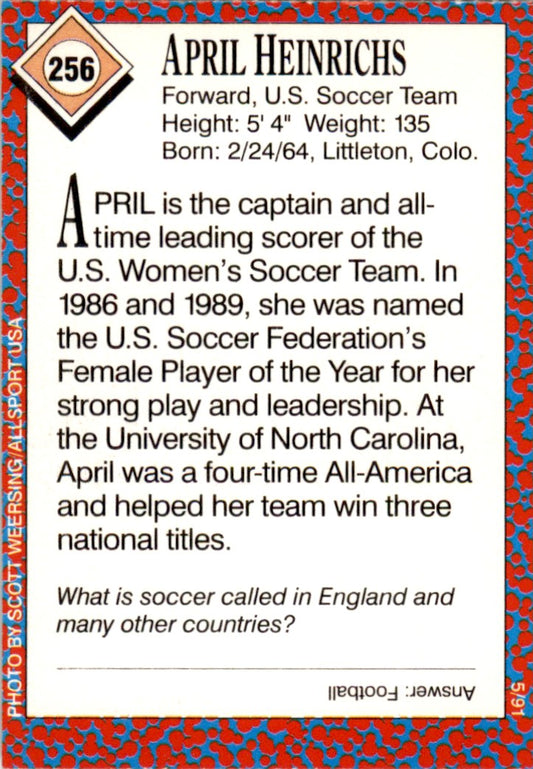 1991 Sports Illustrated for Kids #256 April Heinrichs Soccer
