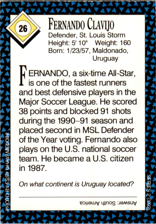 1992 Sports Illustrated for Kids #26 Fernando Clavijo Soccer