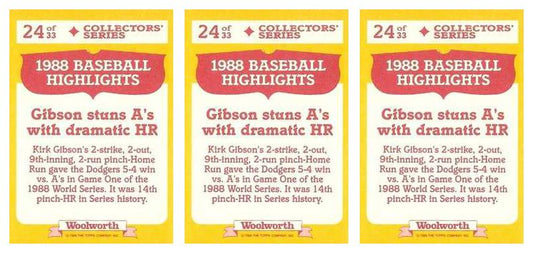 (3) 1989 Topps Woolworth Baseball Highlights #24 Kirk Gibson Lot Dodgers