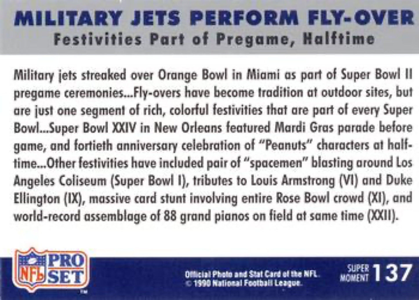 1990-91 Pro Set Super Bowl 160 Football 137 First Fly-Over