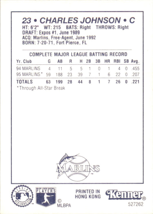 1996 Kenner Starting Lineup Card Charles Johnson Florida Marlins