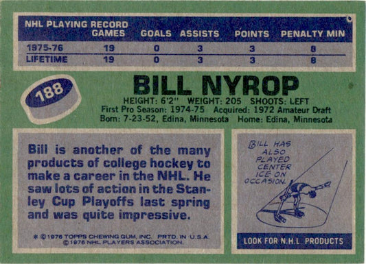 1976 Topps #188 Bill Nyrop RC Montreal Canadiens EX-MT