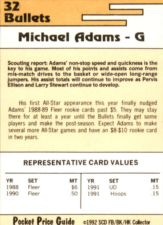 1992 SCD #32 Michael Adams Washington Bullets