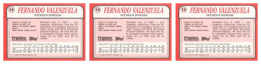 (3) 1988 Topps Revco League Leaders Baseball #14 Fernando Valenzuela Lot
