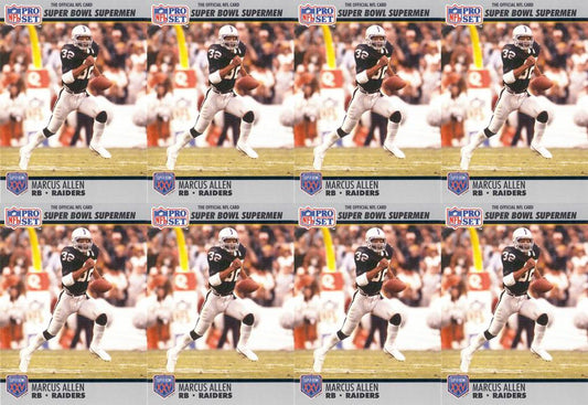 (8) 1990-91 Pro Set Super Bowl 160 Football #38 Marcus Allen Raiders Card Lot