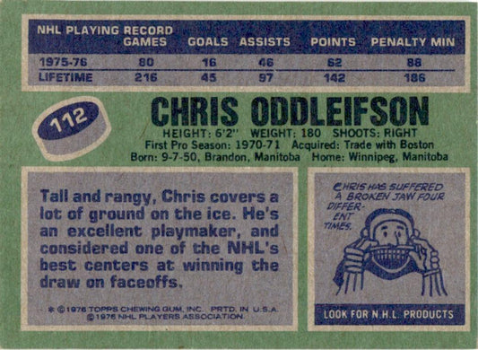 1976 Topps #112 Chris Oddleifson Vancouver Canucks EX-MT