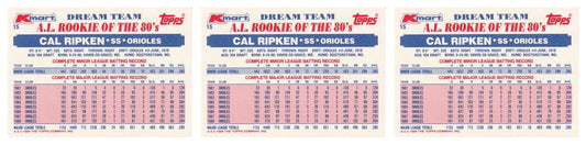 (3) 1989 Topps K-Mart Dream Team Baseball #15 Cal Ripken Lot Orioles