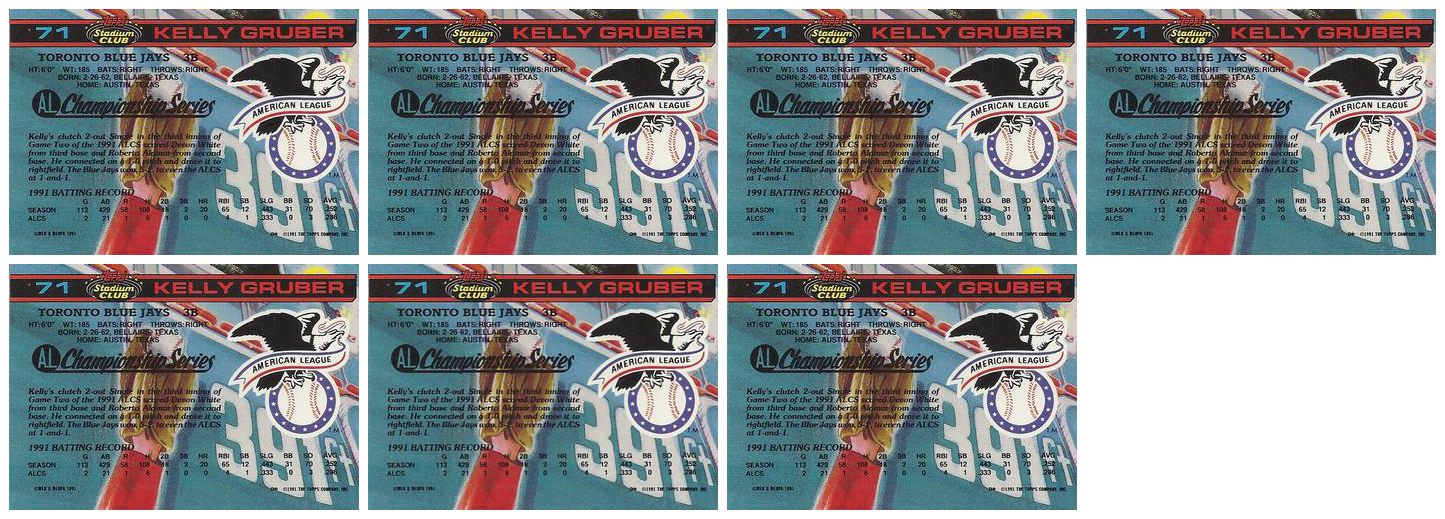 (7) 1992 Stadium Club Dome Baseball #71 Kelly Gruber Toronto Blue Jays Card Lot