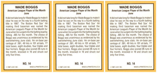 (3) 1987 Donruss Highlights #14 Wade Boggs Boston Red Sox Card Lot