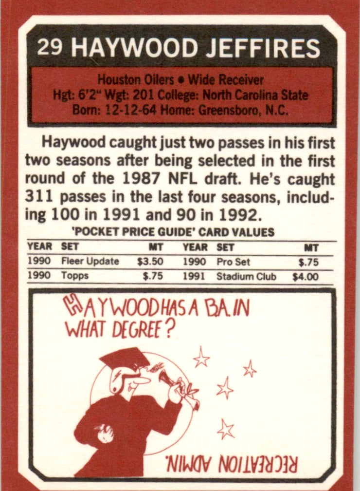 1993 SCD #29 Haywood Jeffires Houston Oilers