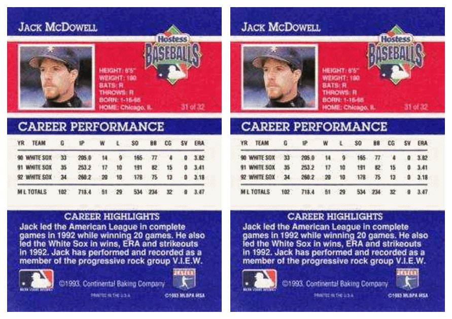 (2) 1993 Hostess Baseball #31 Jack McDowell Baseball Card Lot White Sox