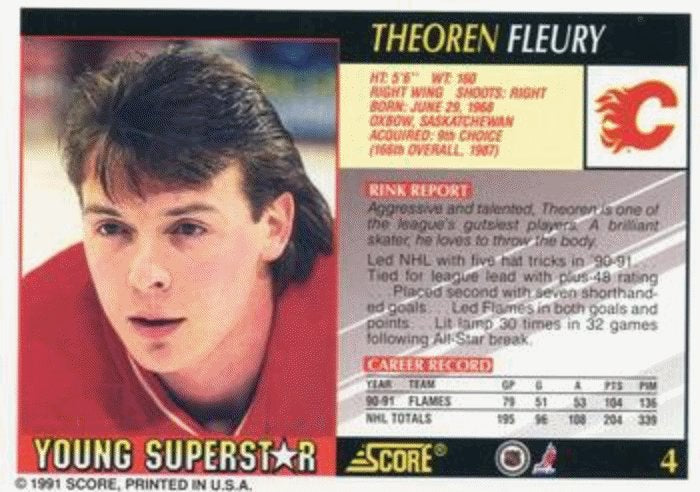 1991-92 Score Young Superstars Hockey 4 Theo Fleury