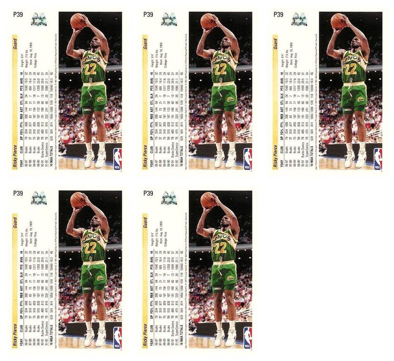 (5) 1992-93 Upper Deck McDonald's Basketball #P39 Ricky Pierce Card Lot