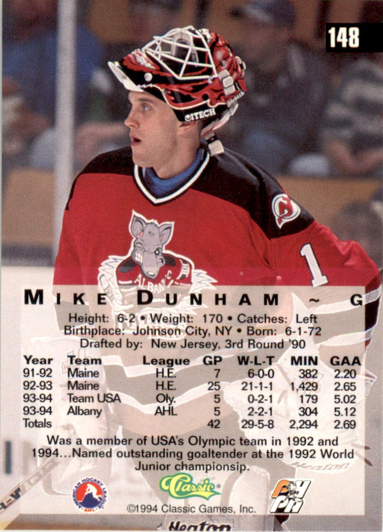1994 Classic Four Sport Gold #148 Mike Dunham Albany River Rats