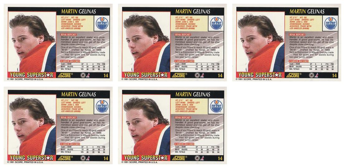 (5) 1991-92 Score Young Superstars Hockey #14 Martin Gelinas Card Lot Oilers