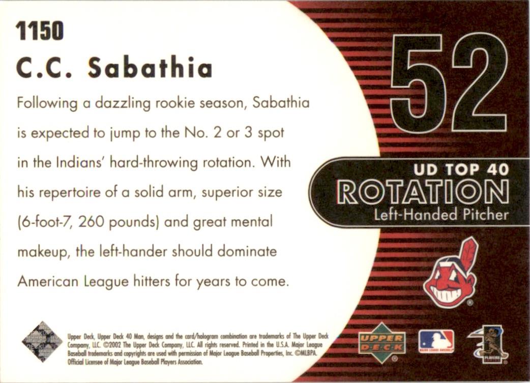 2002 Upper Deck 40-Man Top 40 Rotation #52 C.C. Sabathia Cleveland Indians