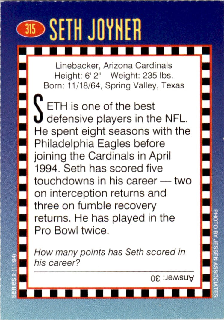 1994 Sports Illustrated for Kids #315 Seth Joyner Arizona Cardinals