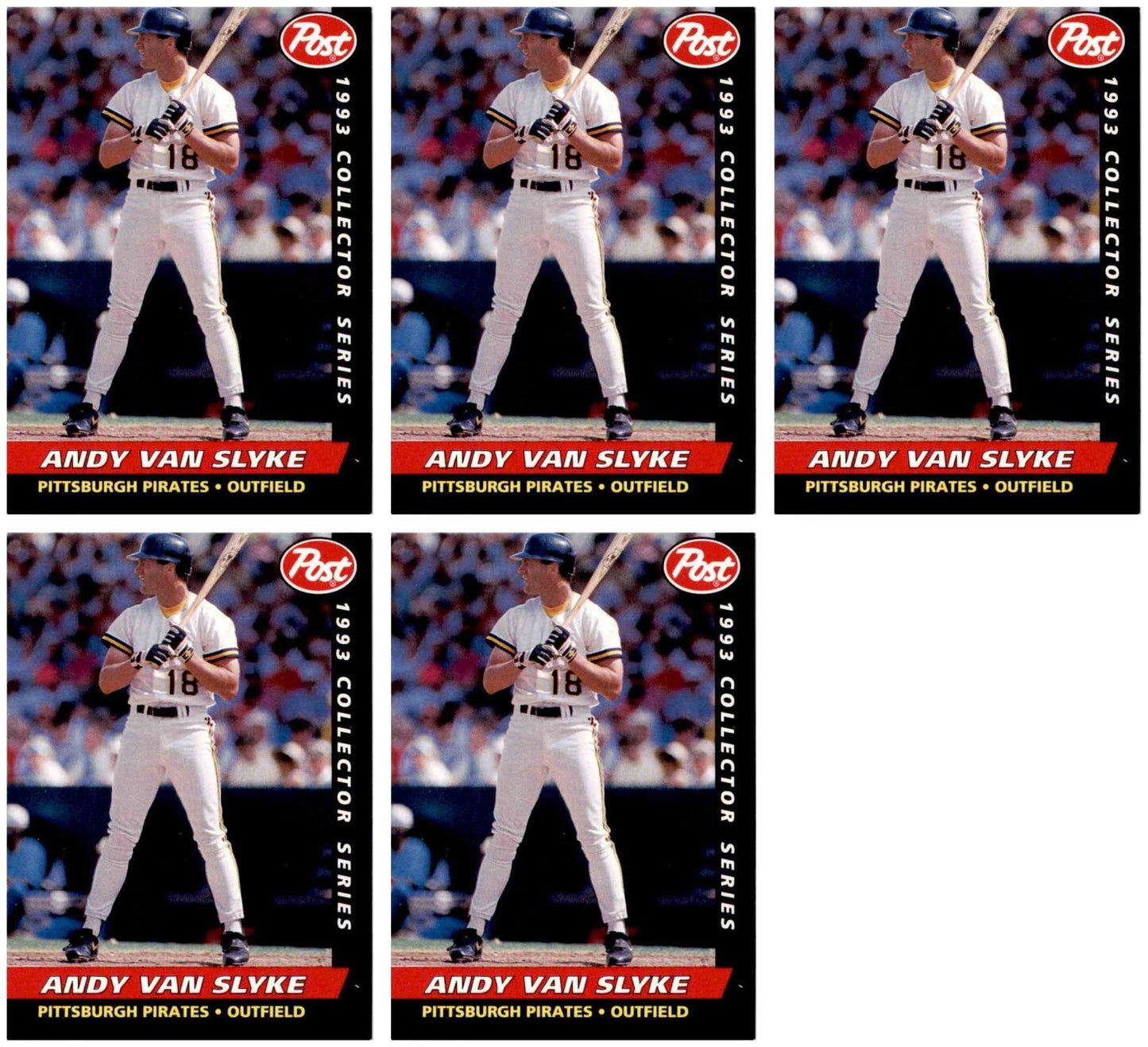 (5) 1993 Post Cereal Baseball #27 Andy Van Slyke Pirates Baseball Card Lot