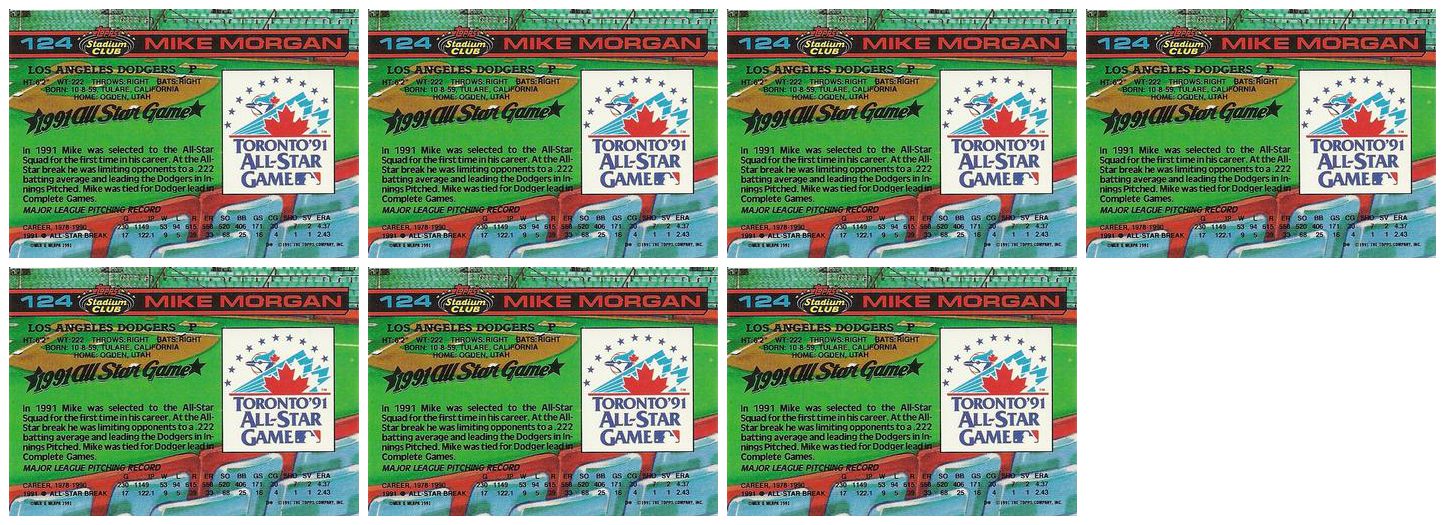 (7) 1992 Stadium Club Dome Baseball #124 Mike Morgan Dodgers Card Lot