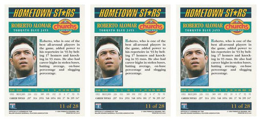 (3) 1994 Pinnacle Church's Hometown Stars #11 Roberto Alomar Lot Blue Jays
