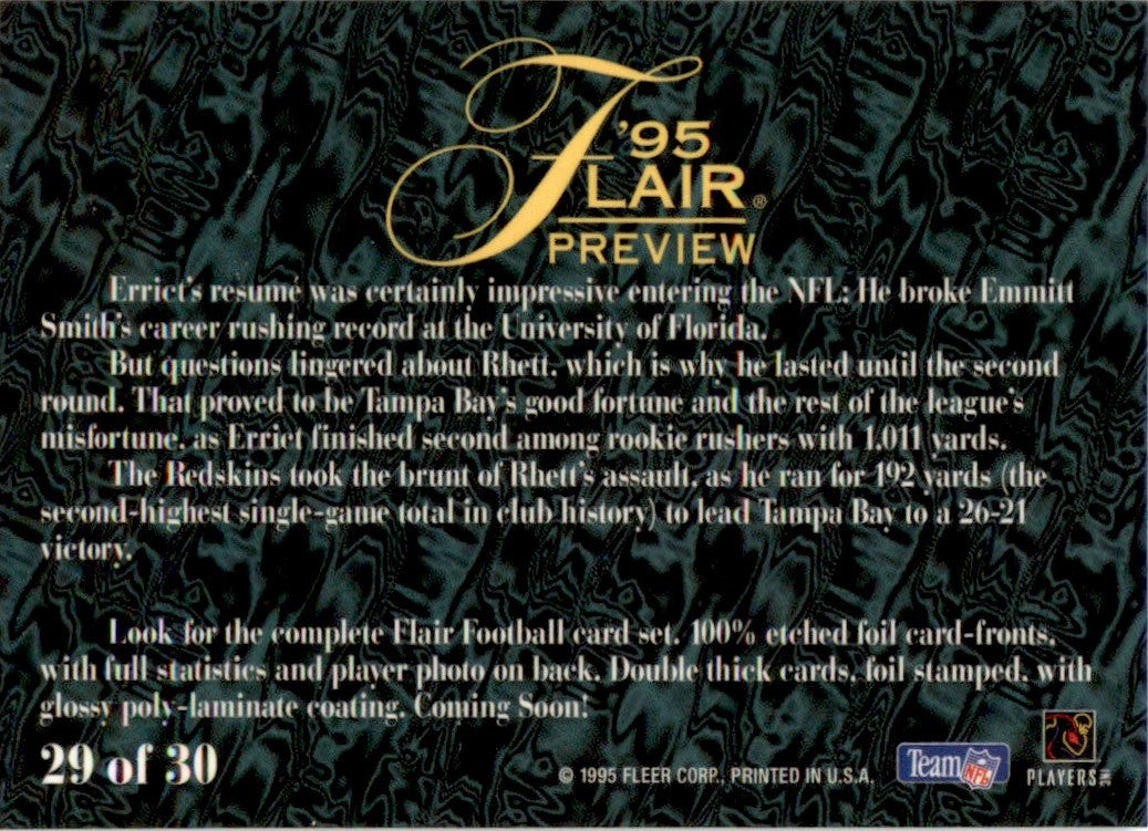 1995 Fleer Flair Preview #29 Errict Rhett Tampa Bay Buccaneers