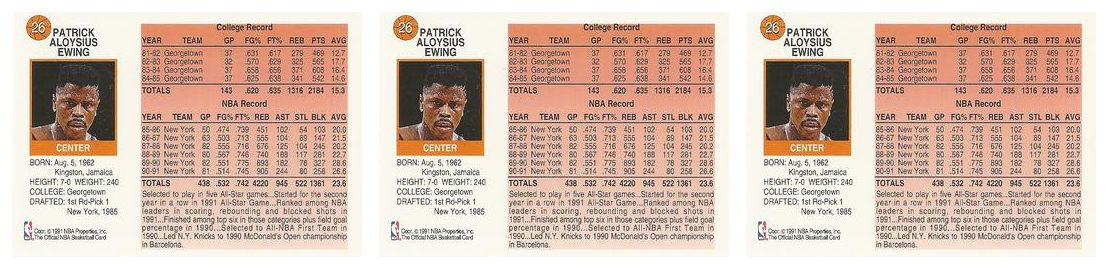 (3) 1991-92 Hoops McDonald's Basketball #26 Patrick Ewing Lot New York Knicks