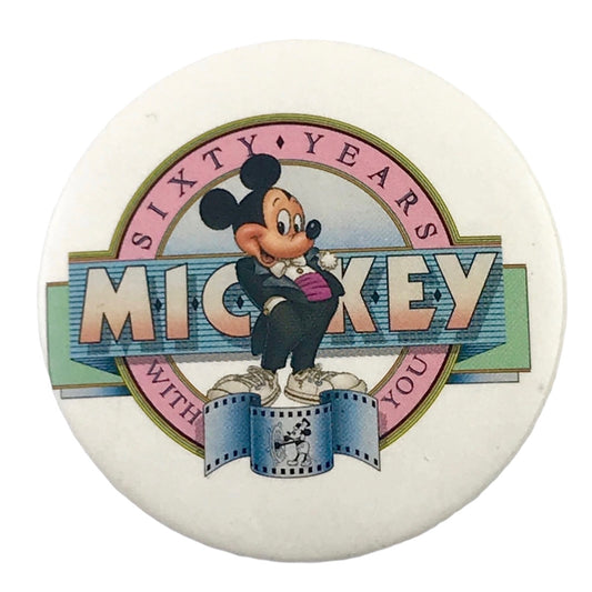 Mickey Mouse Sixty Years with You 2" Vintage Pinback Button Walt Disney