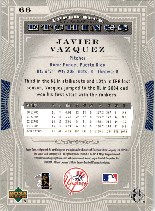 2004 Upper Deck Etchings #66 Javier Vazquez New York Yankees