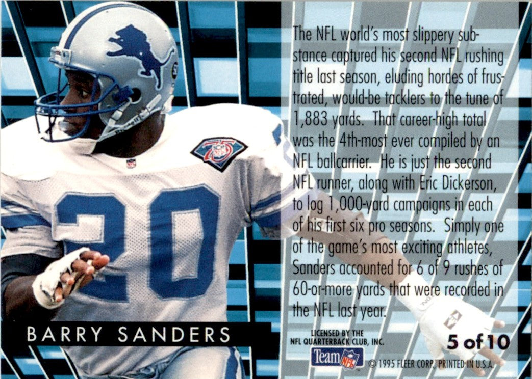 1995 Fleer Gridiron Leaders #5 Barry Sanders Detroit Lions