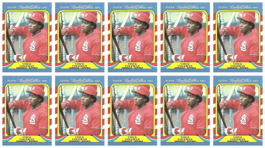 (10) 1987 Fleer Limited Edition Baseball #10 Vince Coleman Lot Cardinals