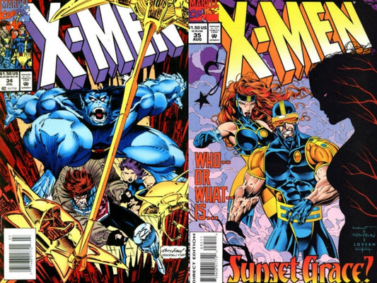 X-Men #34-35 Direct & Newsstand Covers (1991-2001) Marvel Comics - 2 Comics