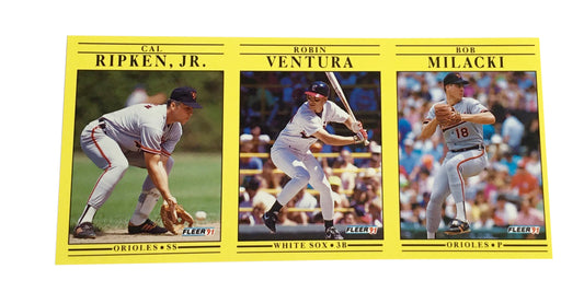 1991 Fleer Baseball 3 Card 7.5" X 3.5" Promo Card Panel Ripken Jr., Ventura