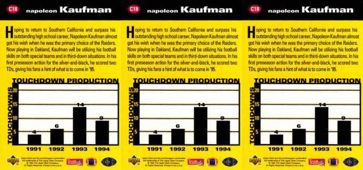 (3) 1995 Coll. Choice Crash The Game Silver Football #C18 Napoleon Kaufman Lot