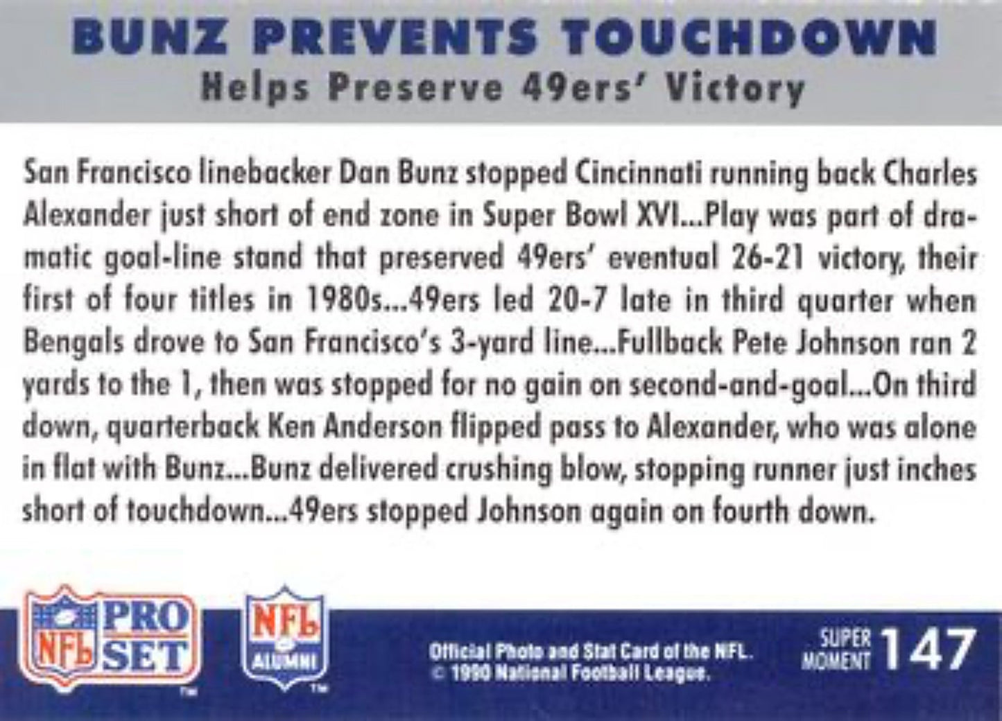 1990-91 Pro Set Super Bowl 160 Football 147 Dan Bunz