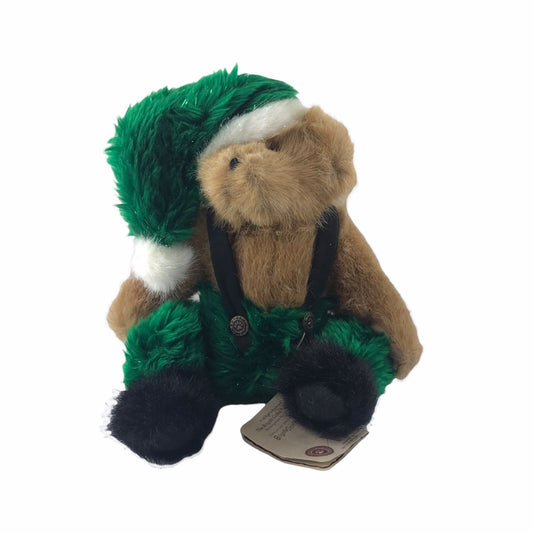 Boyds Bears Ernie 12 Inch Stuffed Bear in Green Santa Suit with Suspenders
