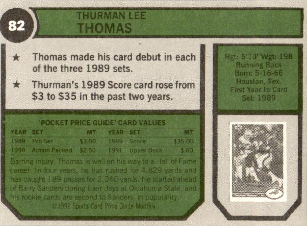 1992 SCD #82 Thurman Thomas Buffalo Bills