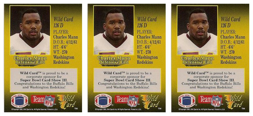 (3) 1991 Wild Card NFL Experience Exchange #26D Charles Mann Lot Redskins