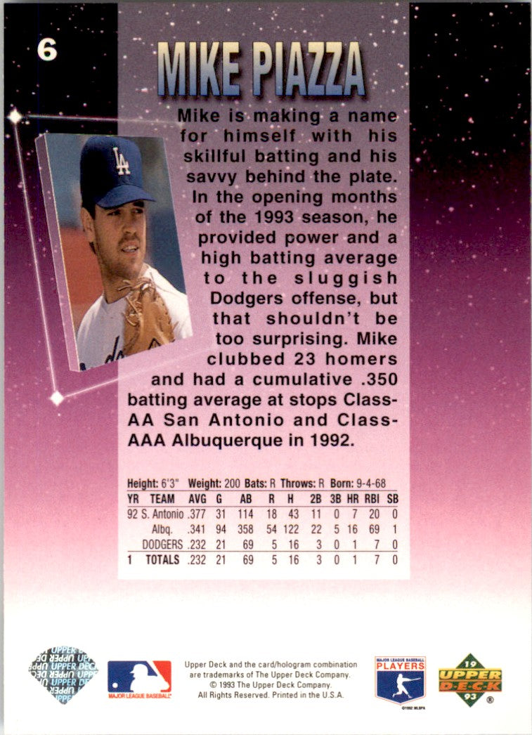 1993 Upper Deck Fun Pack Stars of Tomorrow #6 Mike Piazza Los Angeles Dodgers
