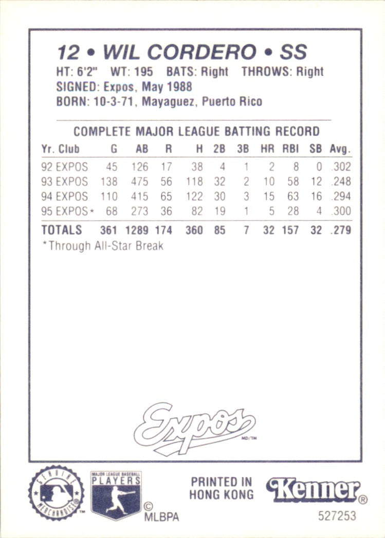 1998 Kenner Starting Lineup Card Wil Cordero Montreal Expos