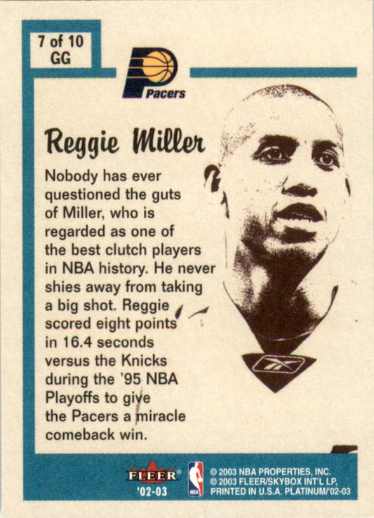 2002 Fleer Platinum Guts and Glory #7GG Reggie Miller Indiana Pacers