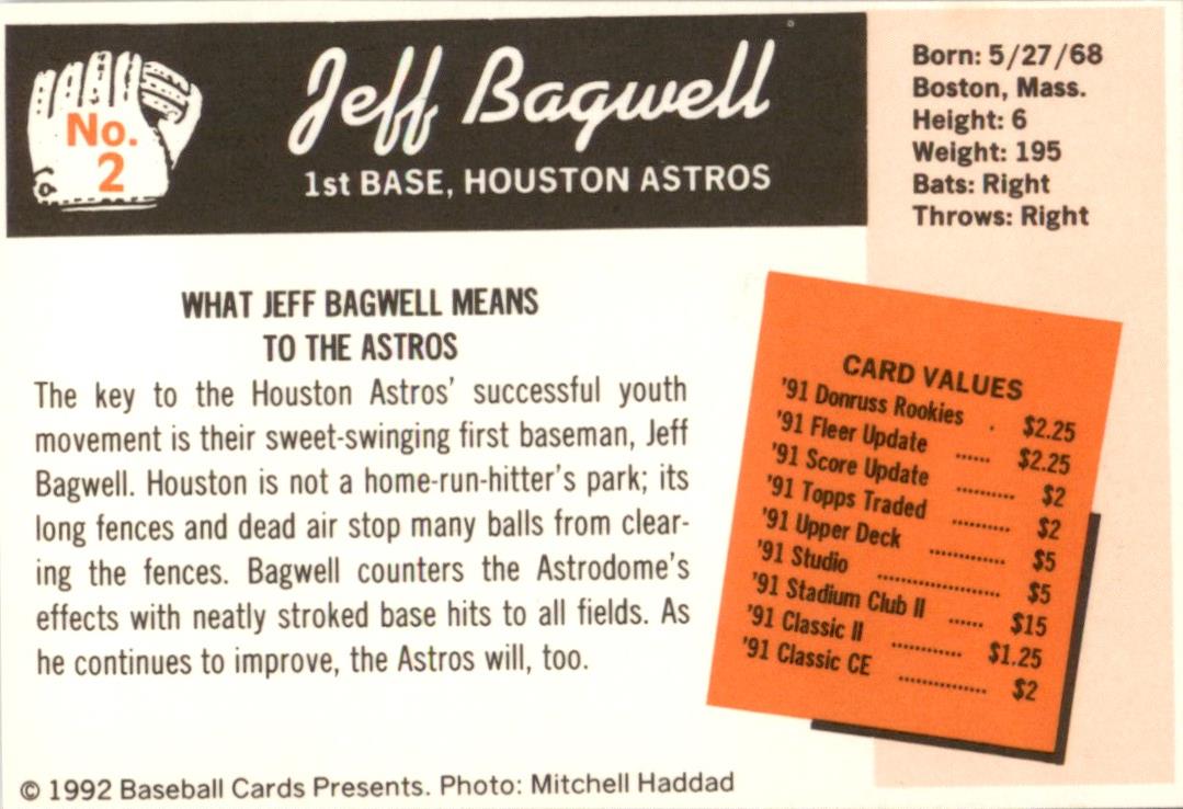 1992 Baseball Cards Presents Investor's Guide #2 Jeff Bagwell Houston Astros