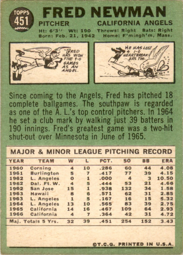 1967 Topps #451 Fred Newman California Angels VG-EX