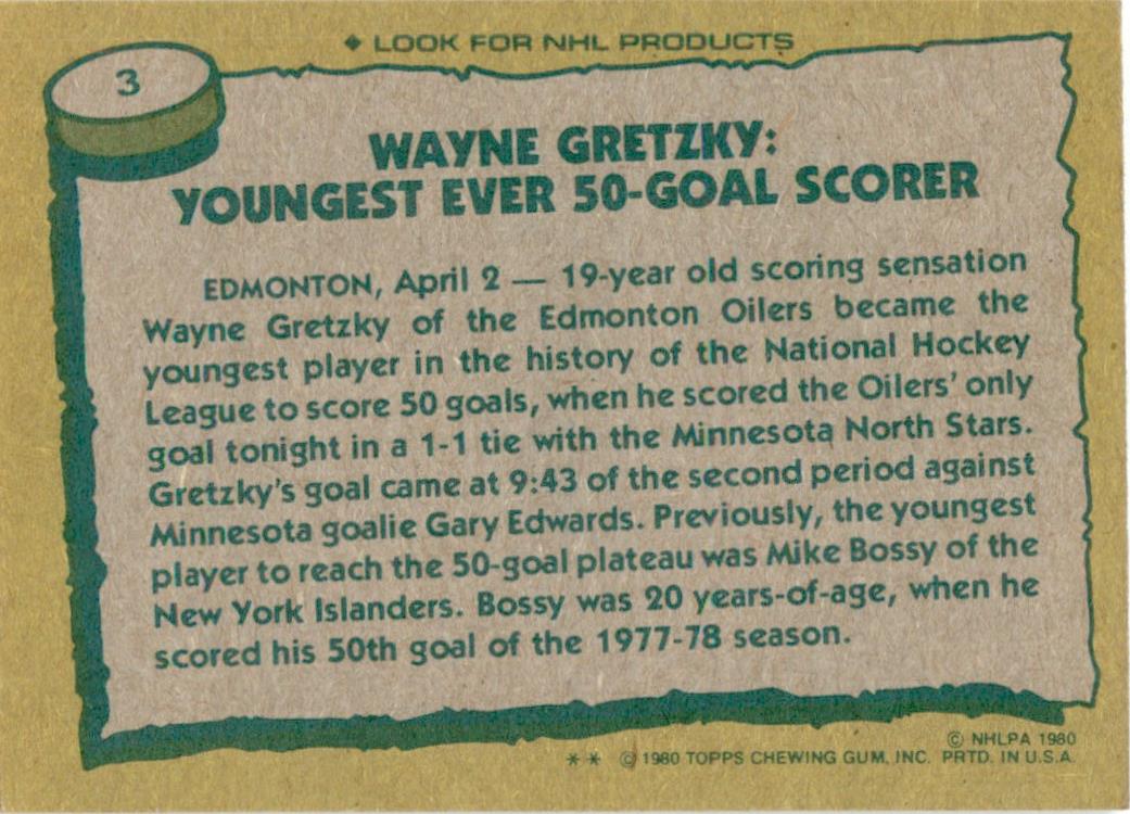 1980 Topps #3 Wayne Gretzky Edmonton Oilers VG