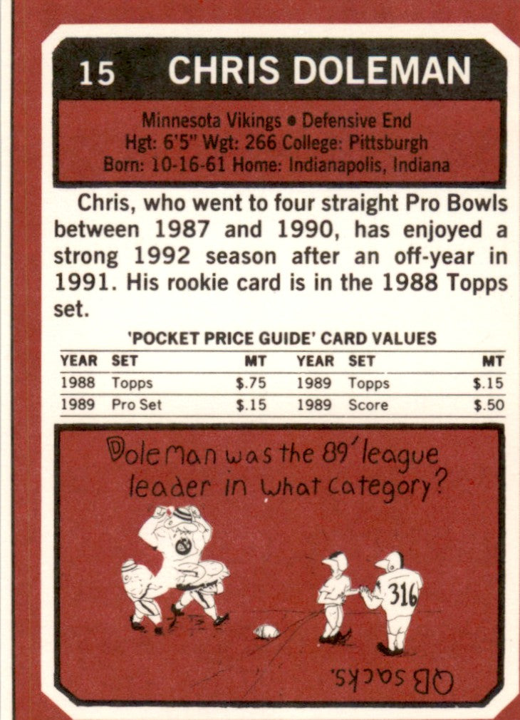 1993 SCD #15 Chris Doleman Minnesota Vikings