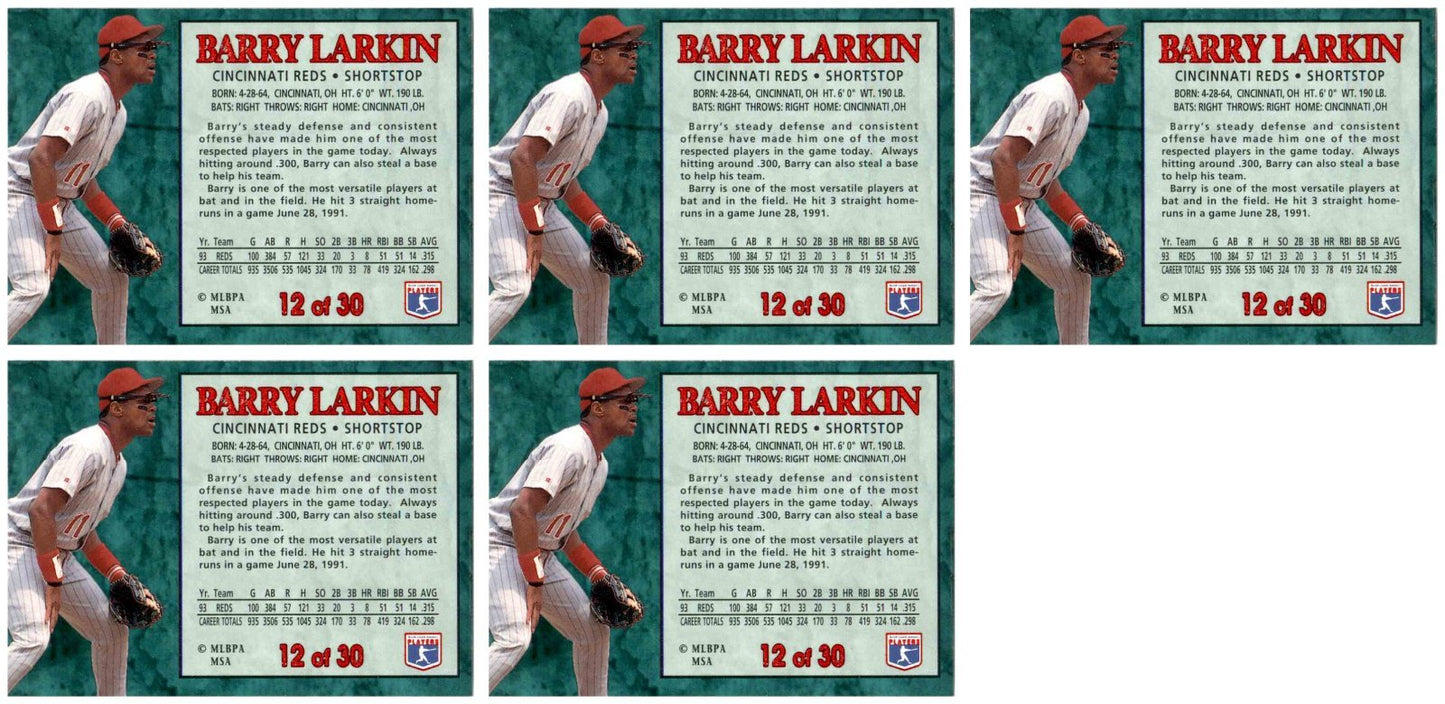 (5) 1994 Post Cereal Baseball #12 Barry Larkin Reds Baseball Card Lot