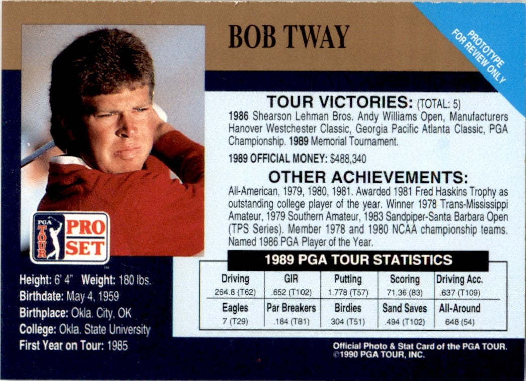 1990 PGA Tour Pro Set Prototype Bob Tway