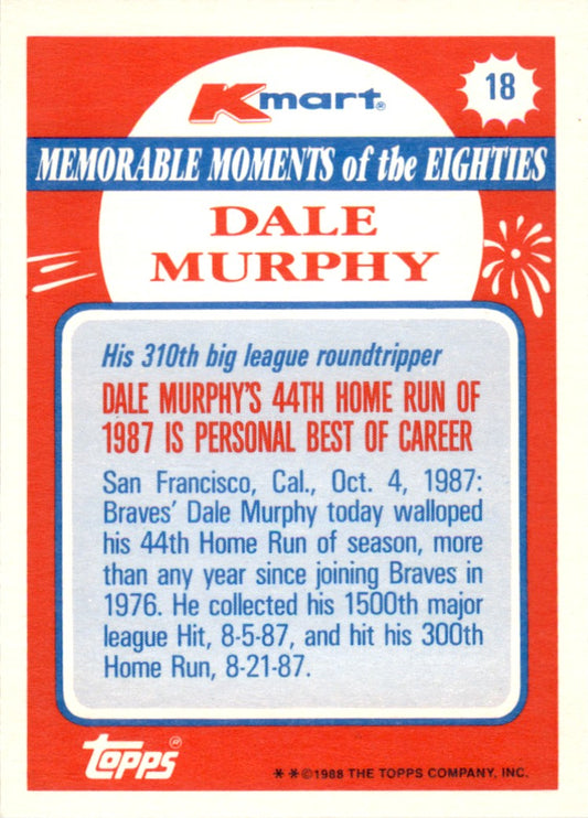 1988 Topps Kmart Memorable Moments #18 Dale Murphy Atlanta Braves