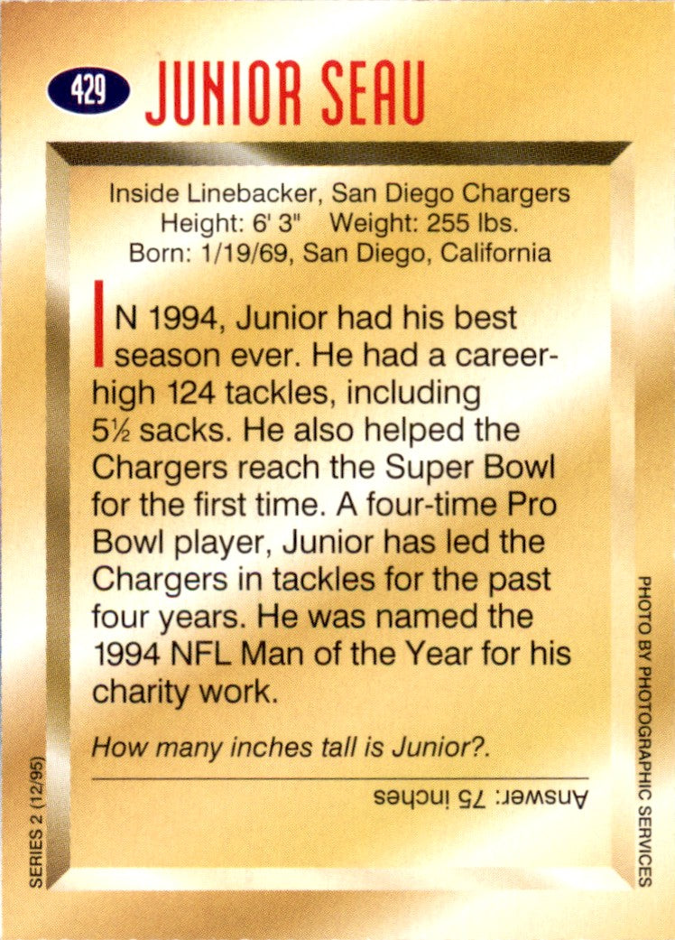1995 Sports Illustrated for Kids #429 Junior Seau San Diego Chargers