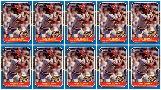 (10) 1987 Donruss Highlights #36 Vince Coleman St. Louis Cardinals Card Lot
