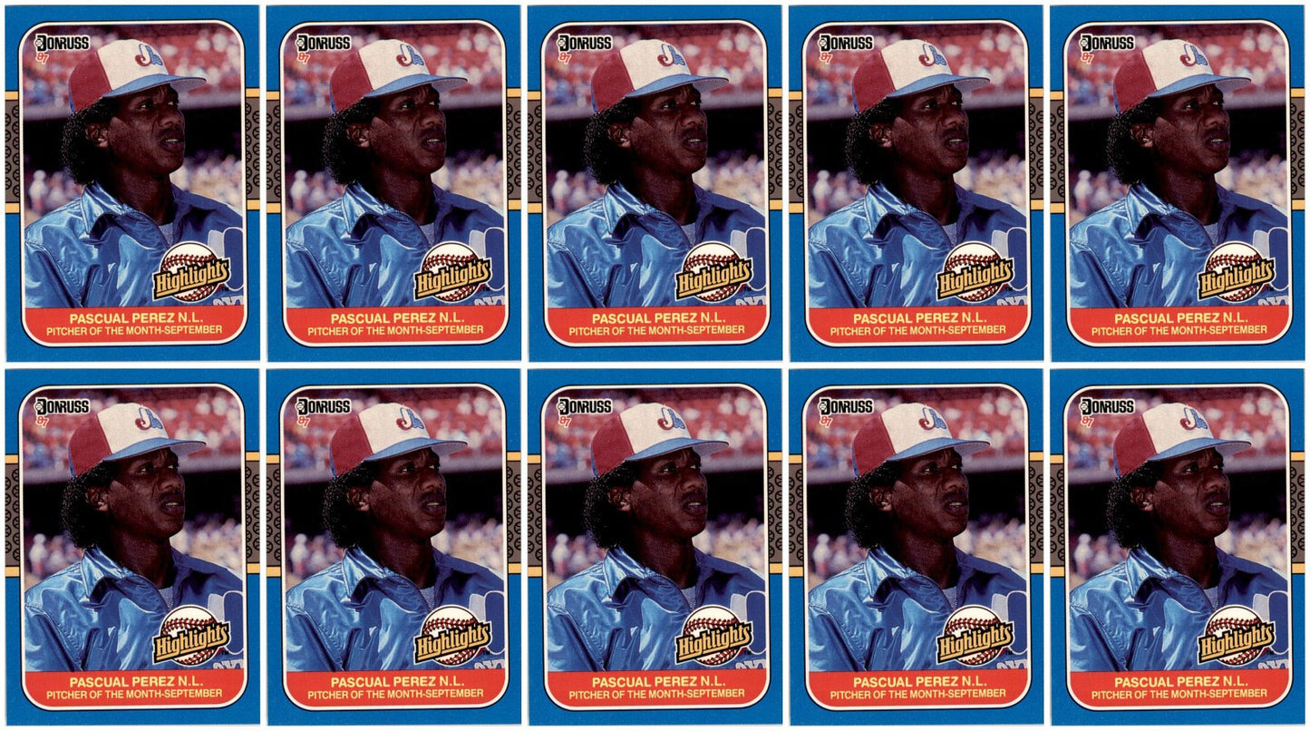 (10) 1987 Donruss Highlights #50 Pascual Perez Montreal Expos Card Lot